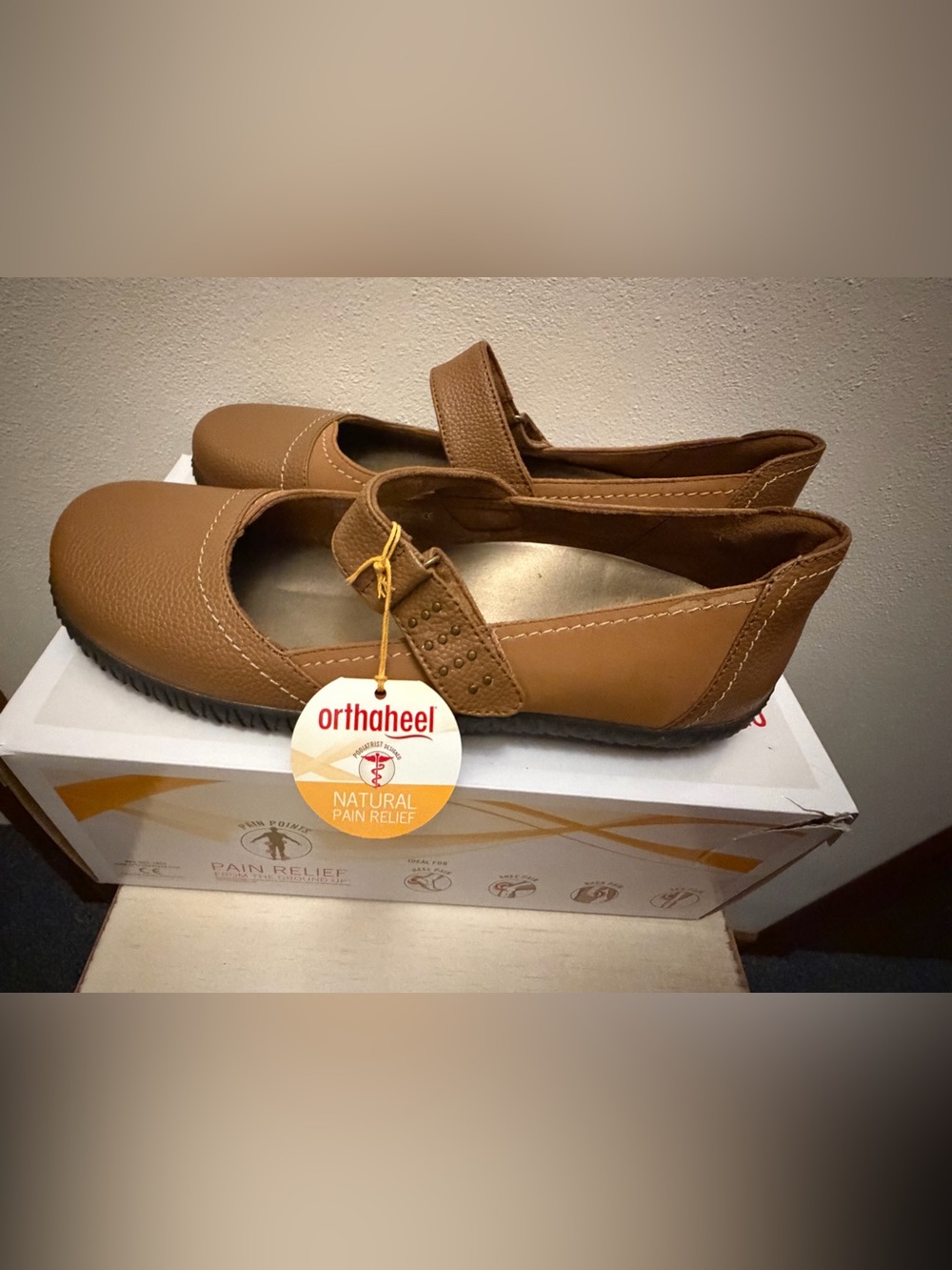 orthaheel Tan Mary Jane Flats with Strap
